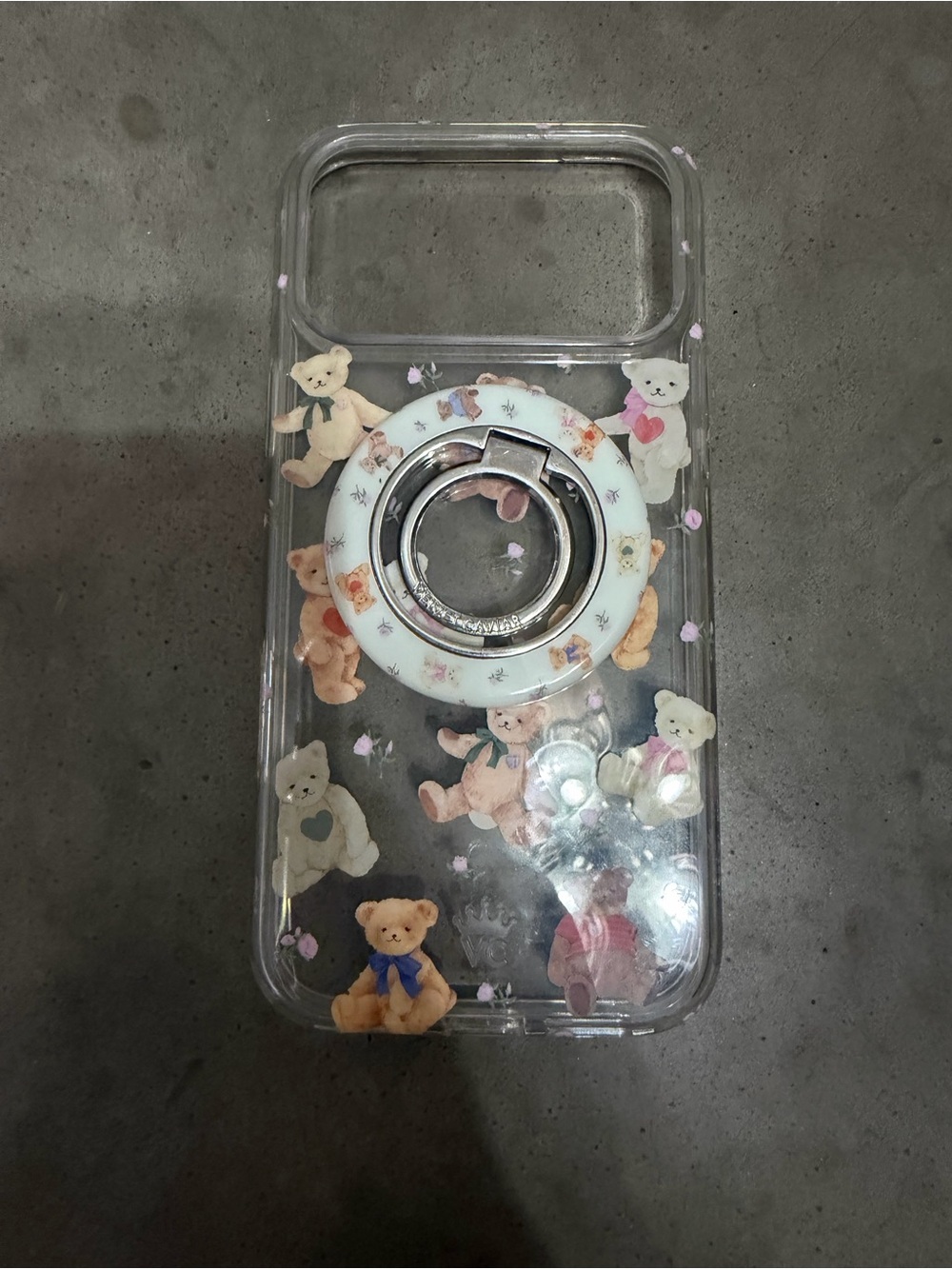 Clear Teddy Bear Phone Case with White Ring Grip iPhone 17 promax